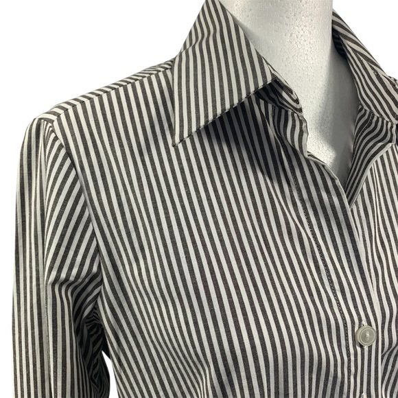 ANNE KLEIN Striped Shirt Pinstripe Button Up Workwear Fitted Seams Brown White 8 - Picture 4 of 10